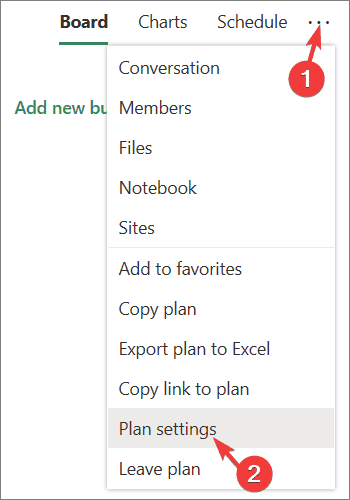 Настройки плана — удаление плана в Microsoft Planner