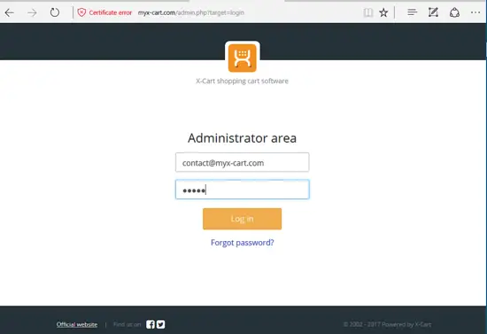 Вход в панель администратора X-Cart