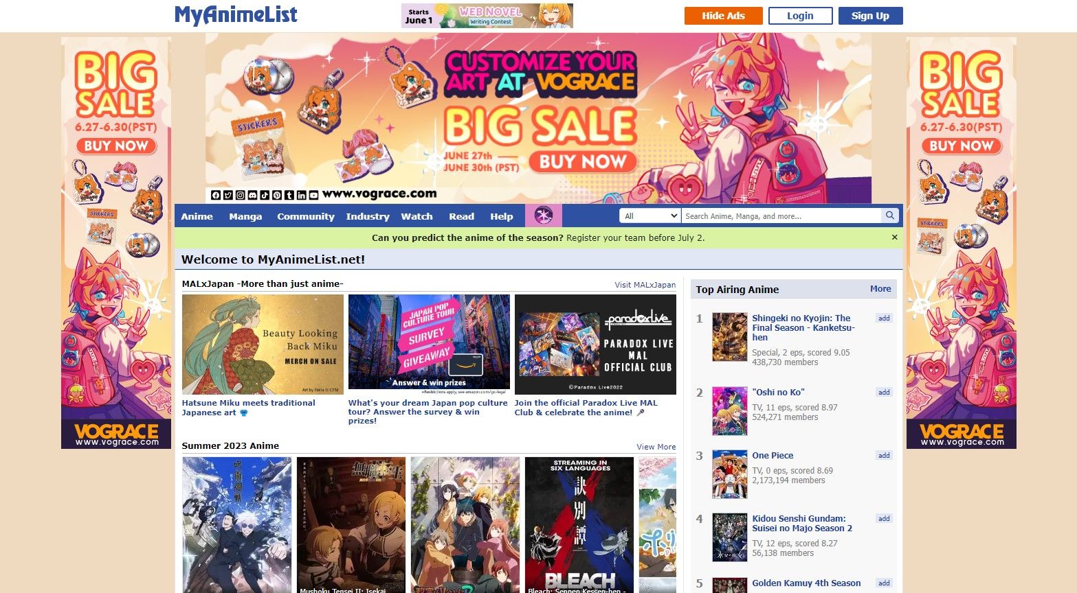 Главная страница MyAnimeList