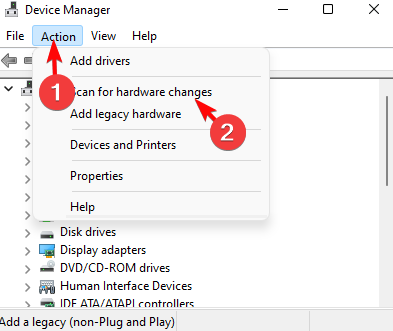 Кнопка сканирования на предмет изменений оборудования
