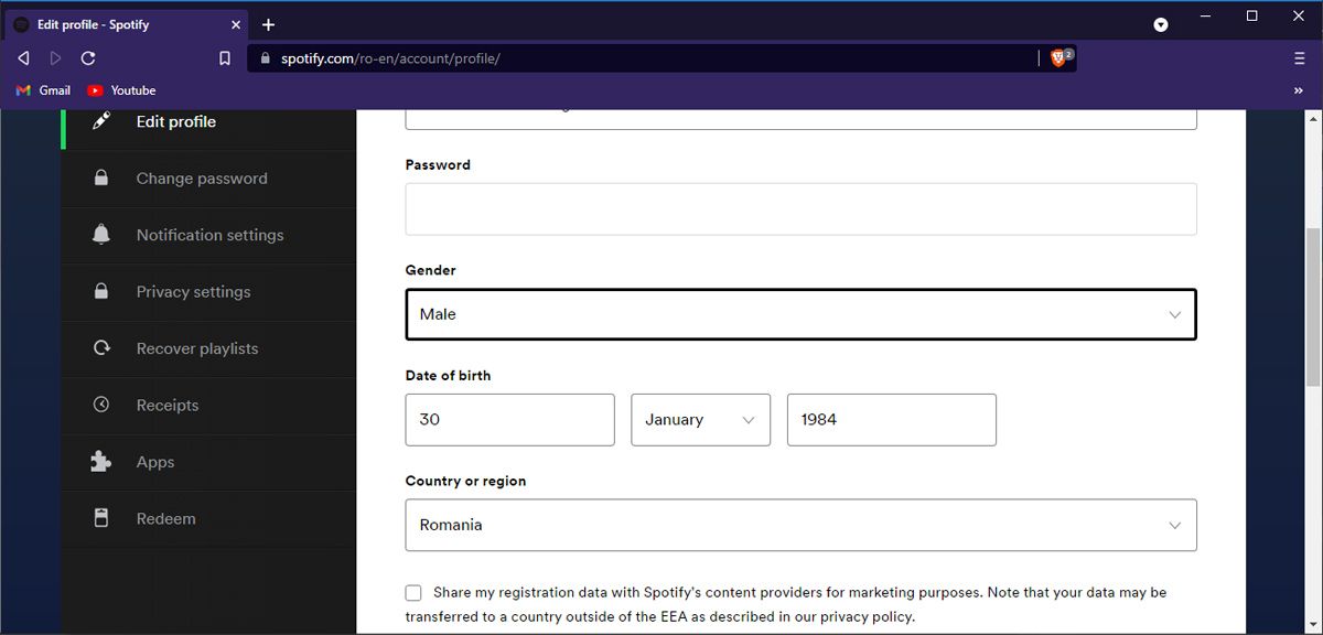Смена региона в Spotify