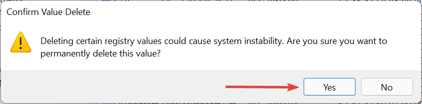 Подтверждение удаления записи реестра