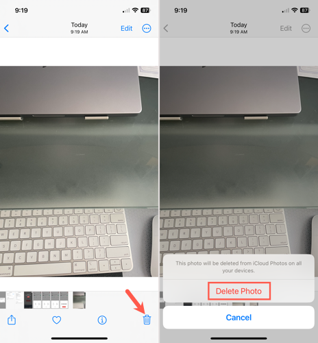 Удаление фото на iPhone