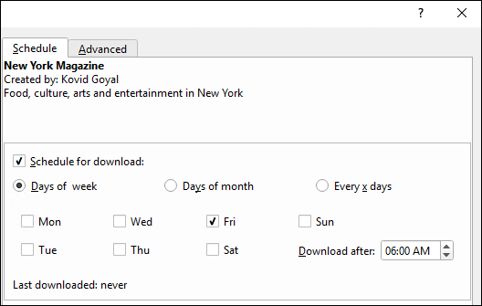 Выбор частоты проверки новых статей по расписанию