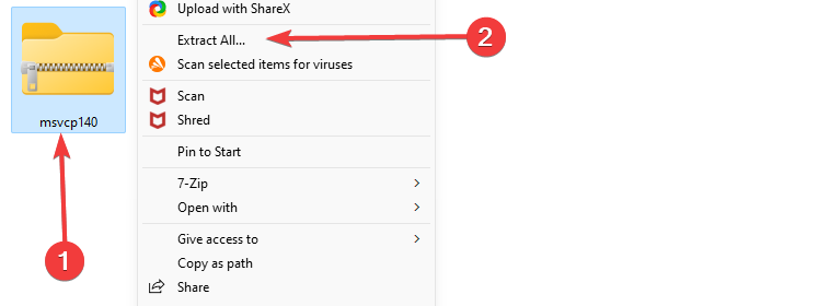 Контекстное меню ZIP: Extract All