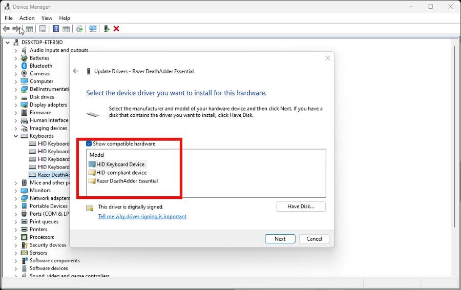 Выбор драйвера из списка доступных
