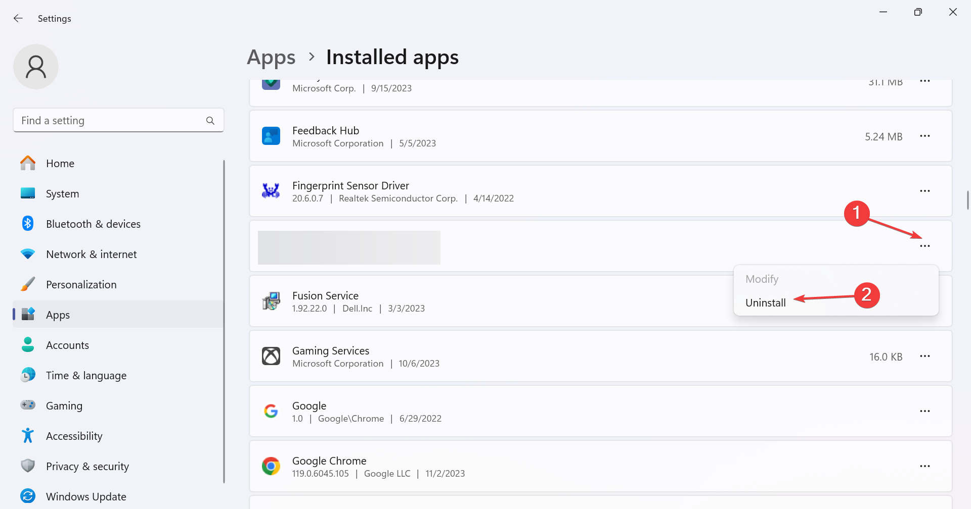 Раздел удаления приложения — подтверждение деинсталляции Fortnite