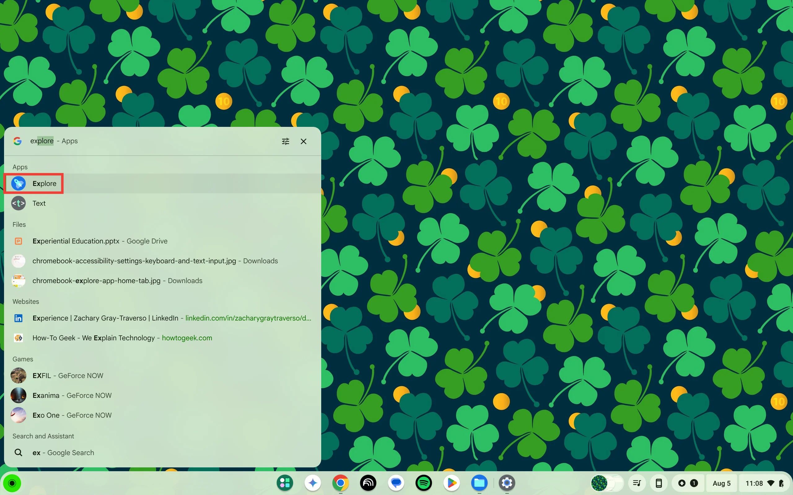 Searching for the Explore app in the Chromebook Launcher