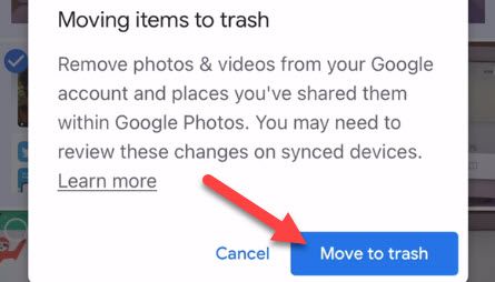 Подтвердите перемещение в корзину.