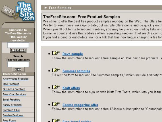 Скриншоты страниц с бесплатными предложениями и каталогами