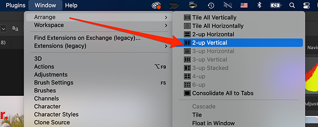 Опция просмотра рядом в окне Photoshop