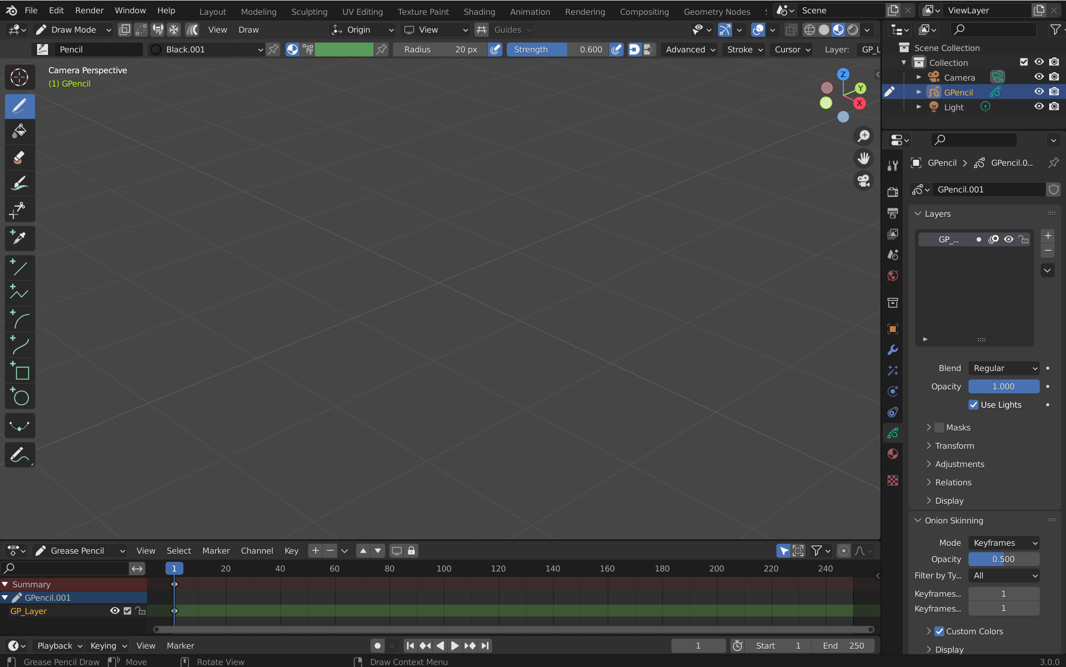 The Blender 2D Animation workspace.