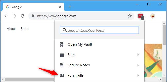 Экран автозаполнения форм в LastPass