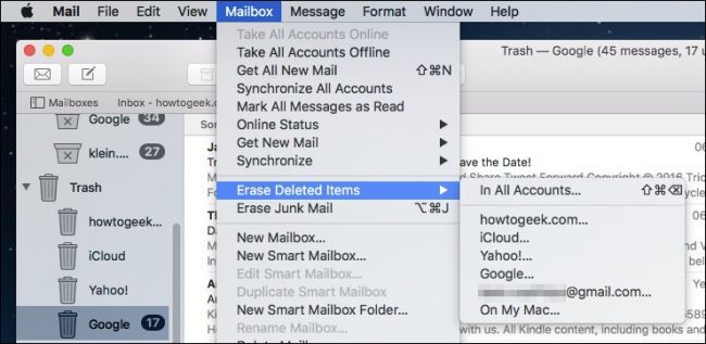 Выбор конкретной корзины через меню Mailbox