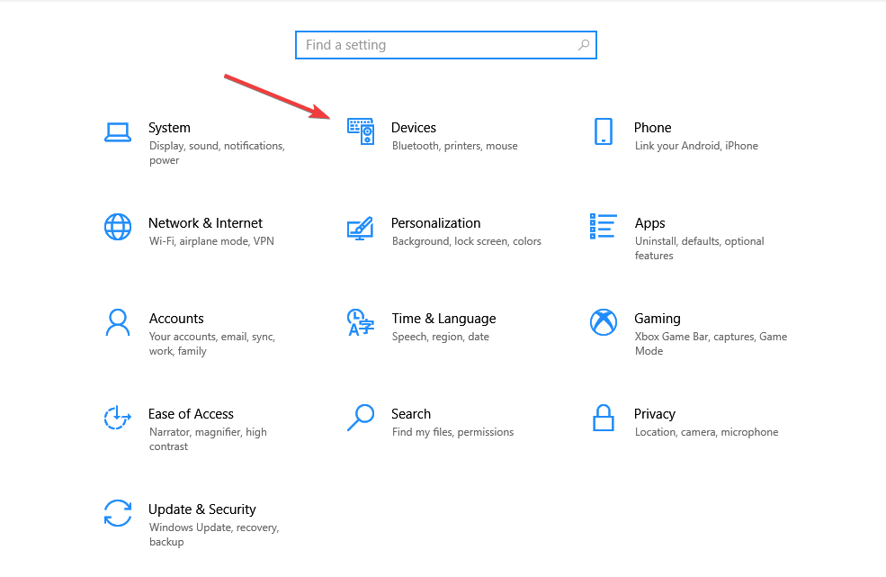 windows 10 settings devices option