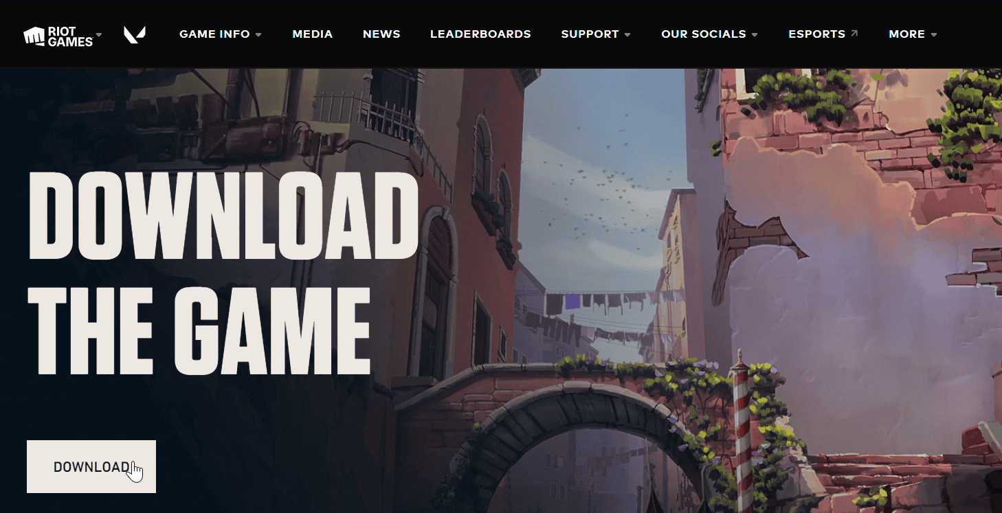 Страница загрузки Valorant на официальном сайте