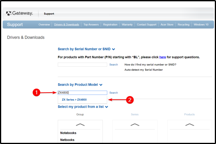 Результаты поиска модели ZX4800 на сайте производителя
