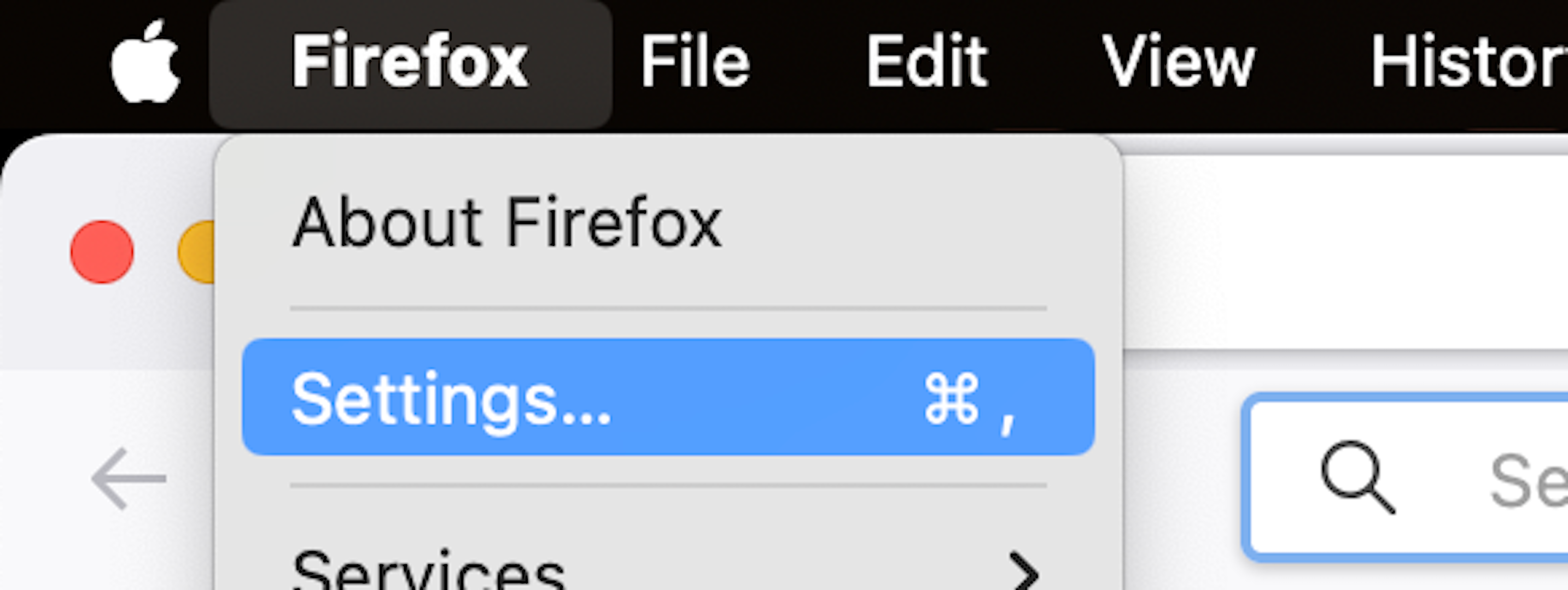 Открытие настроек в Firefox.
