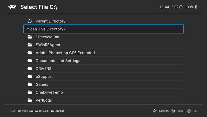 Выбор каталога для сканирования игр