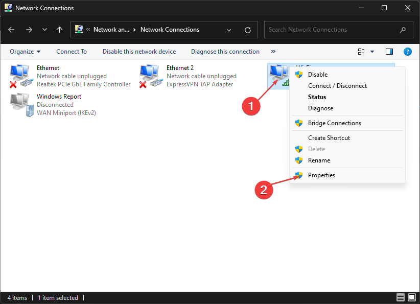 Свойства сетевого подключения в Windows