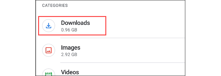 Папка «Downloads» в Files by Google