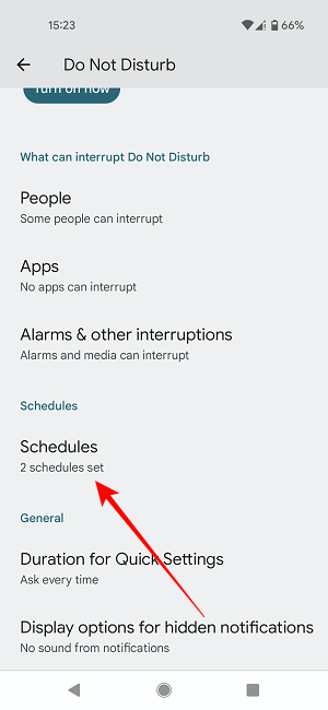 Список расписаний в 'Не беспокоить' — пункт Gaming