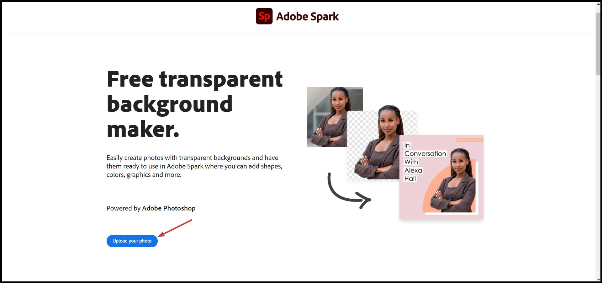 Кнопка загрузки фото в Adobe Express