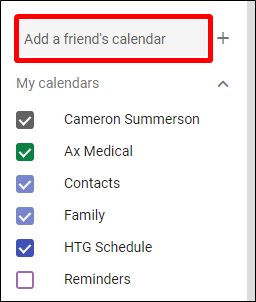 Окно добавления чужого календаря в Google Calendar