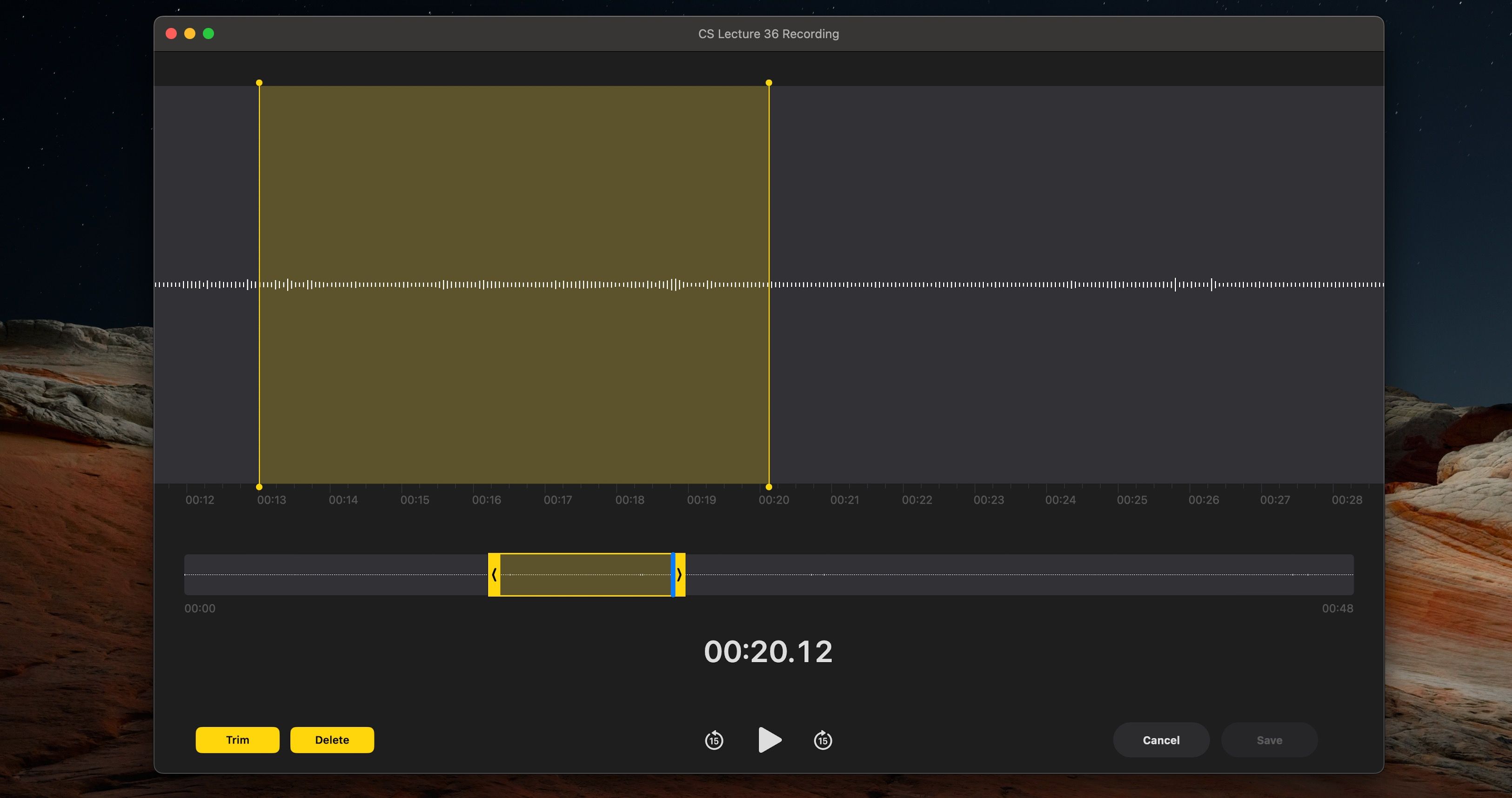 macOS Voice Memos app trimming a voice note