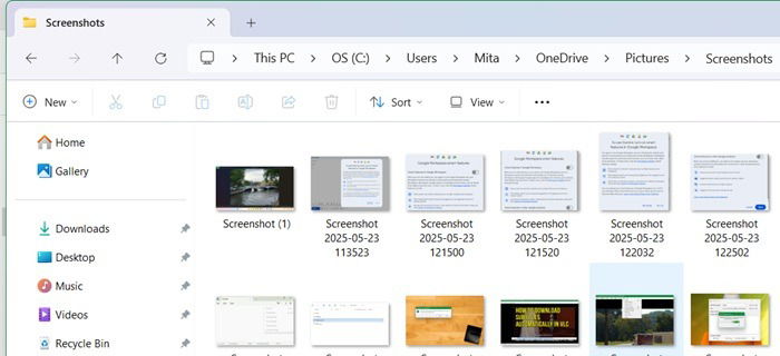 Папка Screenshots в библиотеке Изображений