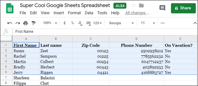 Печать выбранных ячеек в Google Таблицах