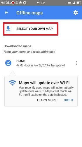 Экран Офлайн‑карт с выбором зоны