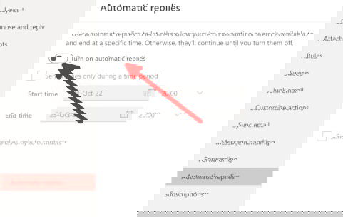 Включение автоматических ответов