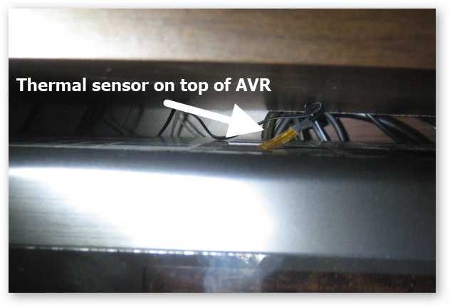 Небольшой термодатчик, закреплённый внутри шкафа рядом с аппаратурой