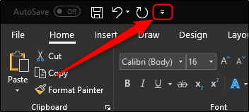 Меню панели быстрого доступа в Word