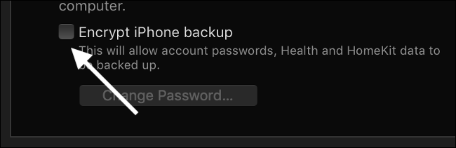 Поставьте галочку для шифрования резервной копии, чтобы сохранить пароли и данные Health