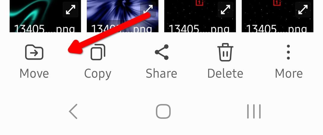 Опция Переместить в файловом менеджере Samsung