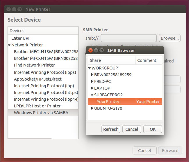 Просмотр Windows‑принтеров через Samba в Linux