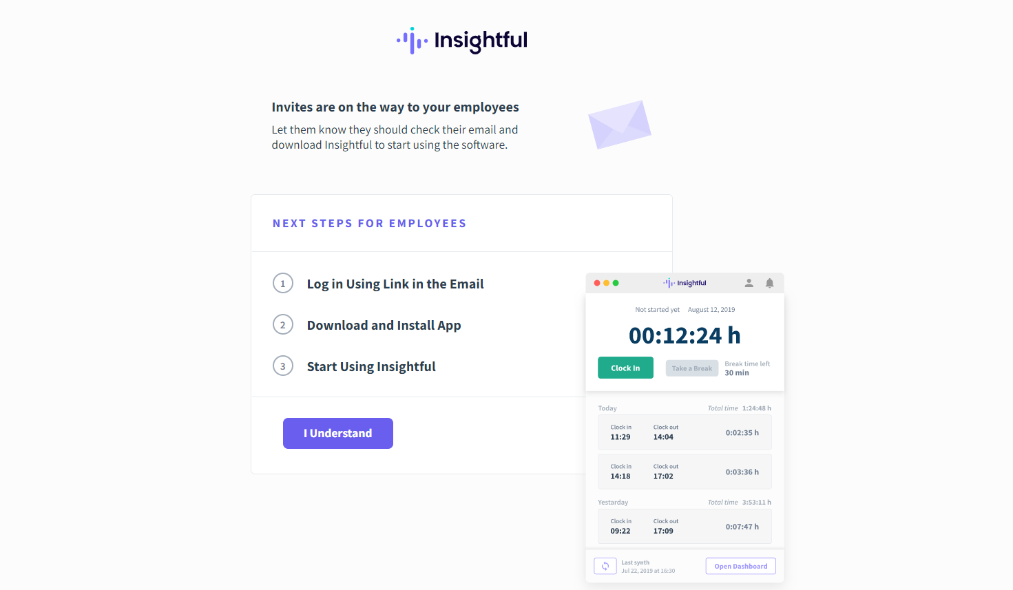 Форма приглашения сотрудников по e-mail в Insightful