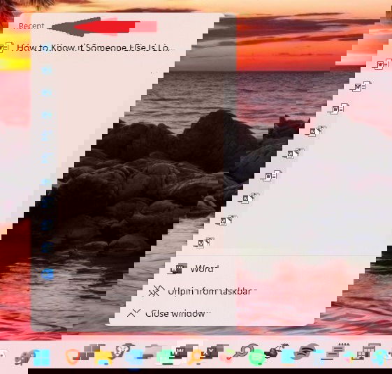 Проверка недавних элементов через Jump List.