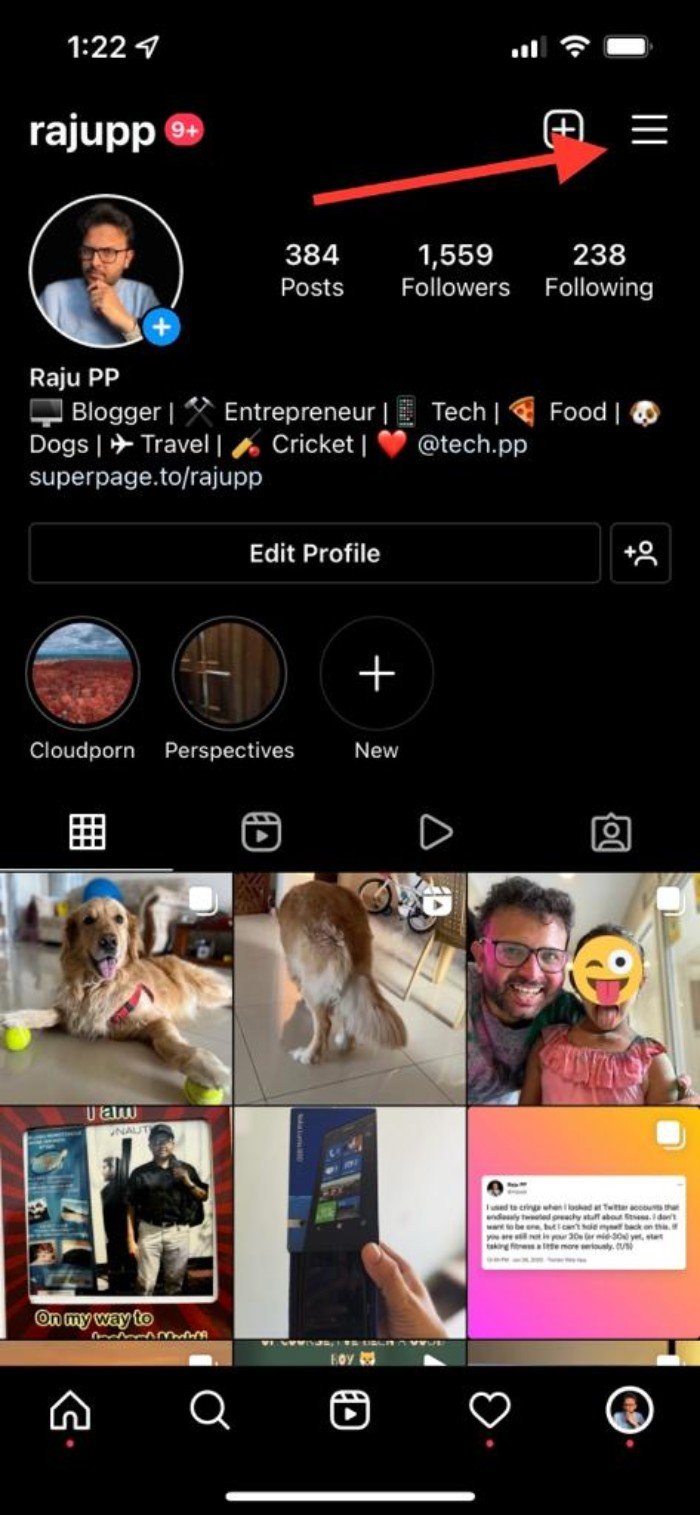 Menü öffnen im iOS-Instagram