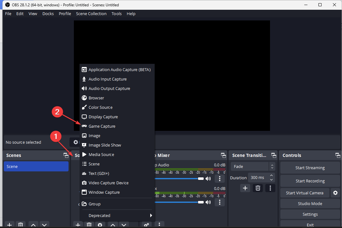 Свойства захвата игры в OBS
