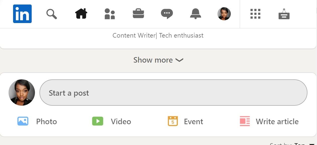 Поле для создания публикации в LinkedIn