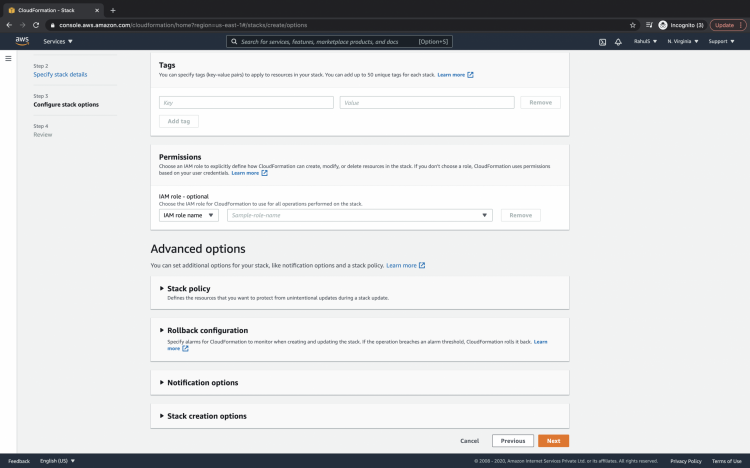 Страница тегов CloudFormation