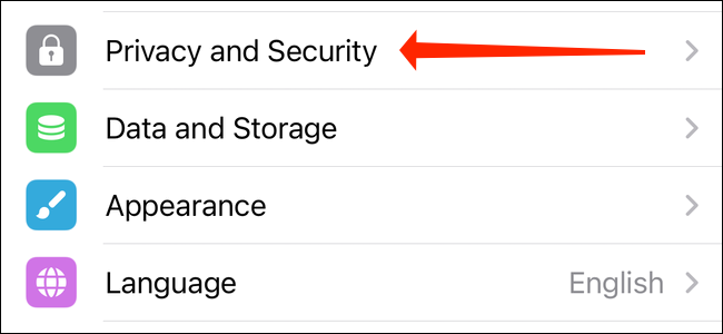 Откройте Конфиденциальность и безопасность в Telegram на iPhone
