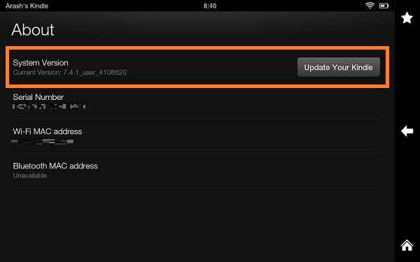 Обновление системы в Kindle