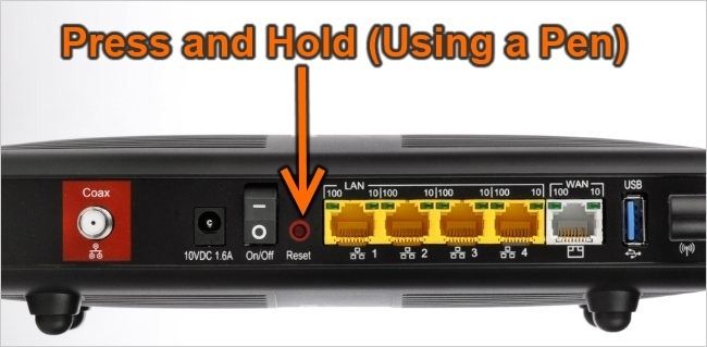 Кнопка сброса на роутере Verizon