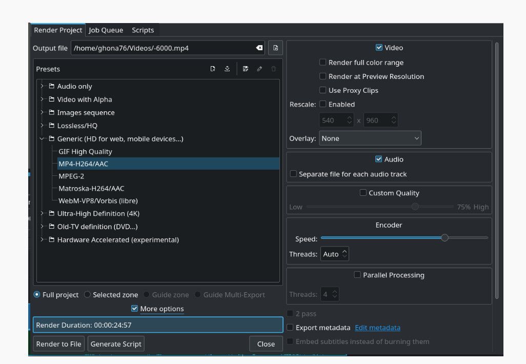 Опции рендера: не включайте Rescale при вертикальном рендере