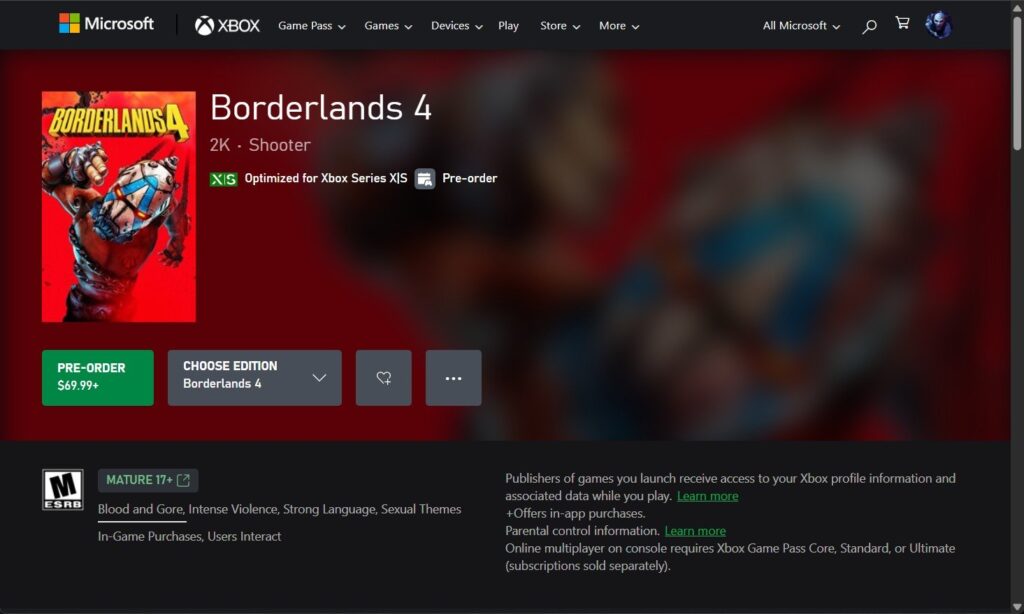 Preload Borderlands 4 on Xbox