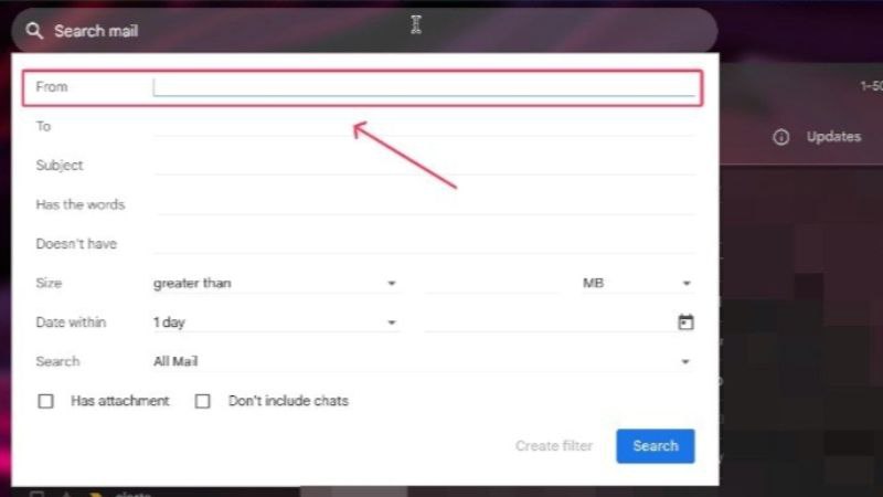 Параметры фильтрации в Gmail